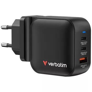   Verbatim hálózati töltő Mini GaN 70W 2xUSB-C PD/1x USB-A QC, fekete 32229