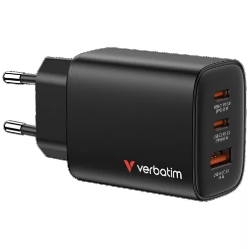 Verbatim Essentials hálózati töltő GaN 65W, fekete 32352