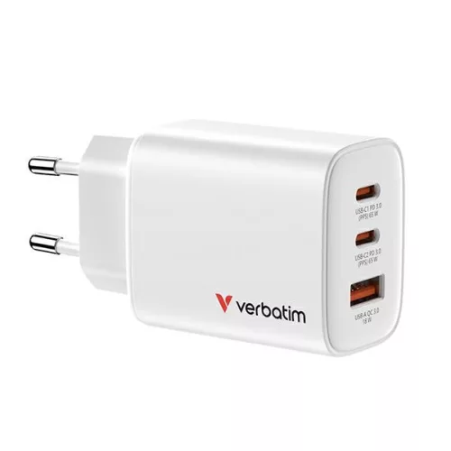 Verbatim Essentials hálózati töltő GaN 65W, fehér 32353