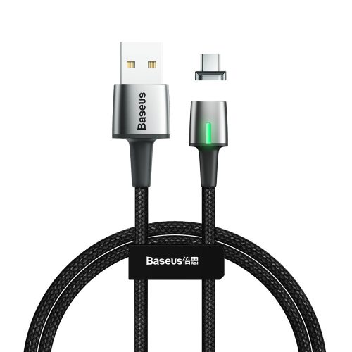 Baseus Magnetic USB Type-C adat- és töltőkábel, LED fénnyel, 3A, 1m, fekete