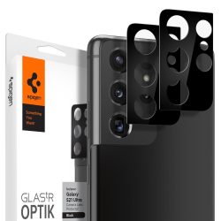   Spigen Samsung Galaxy S21 Ultra kameravédő üvegkeret (tempered glass), fekete