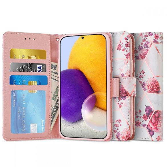 Tech-Protect Wallet Floral Samsung Galaxy A72 oldalra nyíló hátlap, tok, mintás, fehér