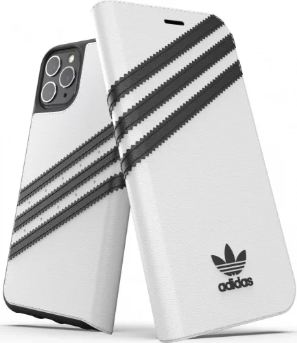 Adidas Original Booklet Case iPhone 11 Pro Max oldalra nyíló tok, fehér-fekete