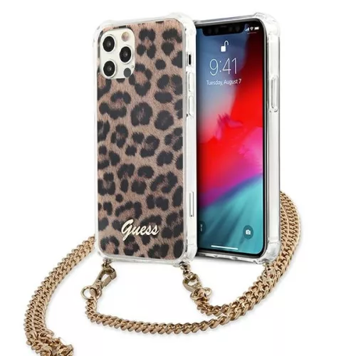 Guess GUHCP12LKCLEO iPhone 12 Pro Max 6,7" Leopard hardcase tok, arany Strap tok, barna