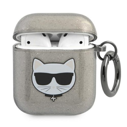 Karl Lagerfeld KLA2UCHGK AirPods 1/2 cover Glitter Choupette tok, fekete