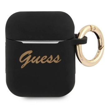   Guess GUA2SSSK AirPods 1/2 cover Silicone Vintage Script tok, fekete