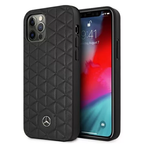 Mercedes MEHCP12LSPSBK iPhone 12 Pro Max 6,7" Leather Quilted Embossed tok, fekete