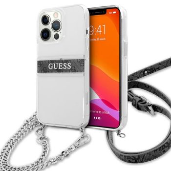   Guess GUHCP13LKC4GBSI iPhone 13 Pro / 13 6,1" 4G Strap Case Silver Chain tok, átlátszó