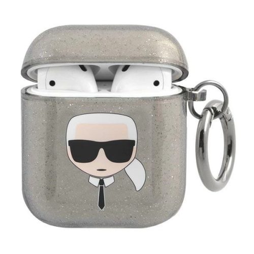 Karl Lagerfeld case Airpods 1/2 KLA2UKHGK Glitter Karl's Head tok, fekete