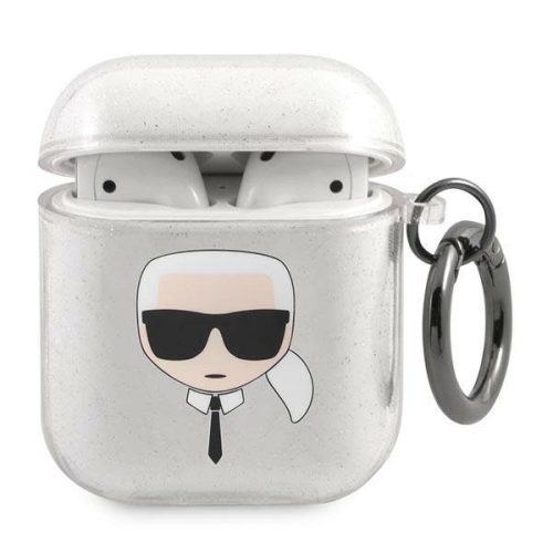 Karl Lagerfeld KLA2UKHGS AirPods 1/2 cover Glitter Karl's Head tok, ezüst