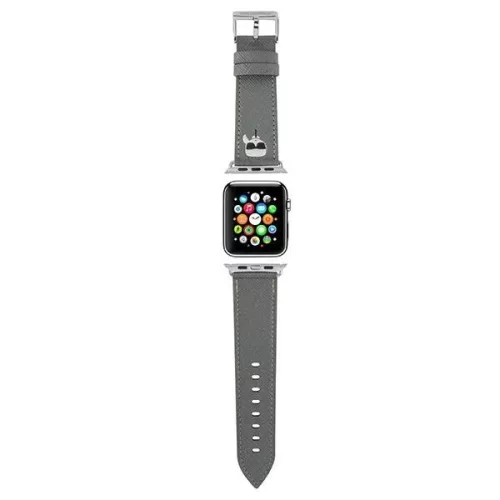Karl Lagerfeld KLAWMOKHG Apple Watch óraszíj 38/40/ 41mm,  ezüst óraszíj Saffiano Karl Heads