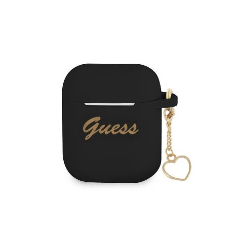 Guess GUA2LSCHSK AirPods 1/2 cover Silicone Charm Heart Collection tok, fekete