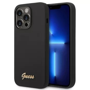   Guess GUHCP14XSLSMK iPhone 14 Pro Max 6,7" Silicone Vintage Gold Logo tok, fekete