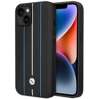   BMW BMHCP14S22RVSK iPhone 14 6.1" tok, fekete hardcase Leather Stamp tok, kék Lines