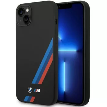   BMW Case BMHCP14M22SOTK iPhone 14 Plus/15 Plus 6, 7" Silicone Slanted Sttripes, tok, fekete