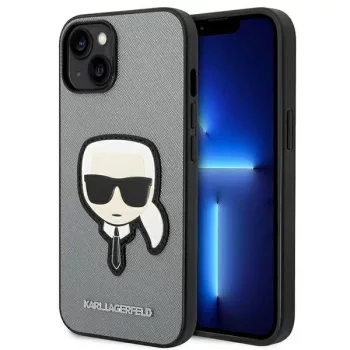   Karl Lagerfeld KLHCP14SSAPKHG iPhone 14/13 6,1" Saffiano Karl's Head Patch tok, ezüst