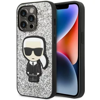   Karl Lagerfeld KLHCP14LGFKPG iPhone 14 Pro 6.1" Glitter Flakes Ikonik tok, ezüst