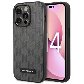   Karl Lagerfeld KLHCP14XSAKLHPG iPhone 14 Pro Max 6,7" Saffiano Mono Metal Logo tok, szürke