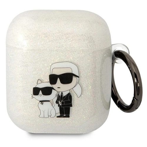Karl Lagerfeld case Airpods 1 / 2 KLA2HNKCTGT Gliter Karl&Choupette tok, átlátszó
