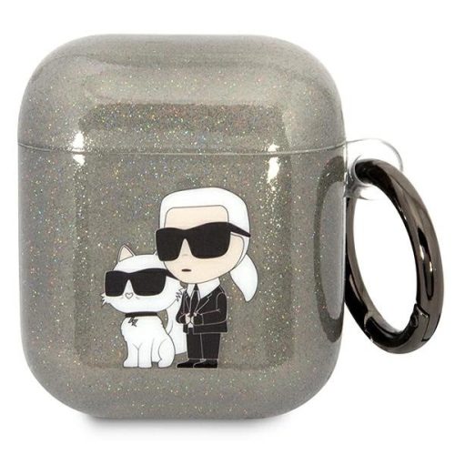 Karl Lagerfeld case Airpods 1/2 KLA2HNKCTGK Glitter Karl&Choupette tok, fekete