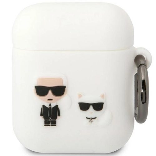 Karl Lagerfeld KLACA2SILKCW AirPods 1/2 Silicone Karl & Choupette tok, fehér