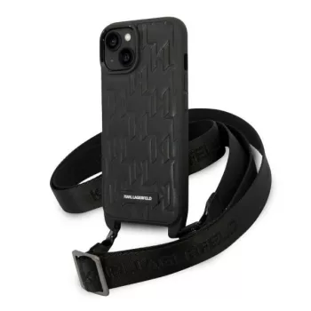   Karl Lagerfeld KLHCP14SSTMMK iPhone 14 6,1" Monogram Plaque Logo Strap tok, fekete