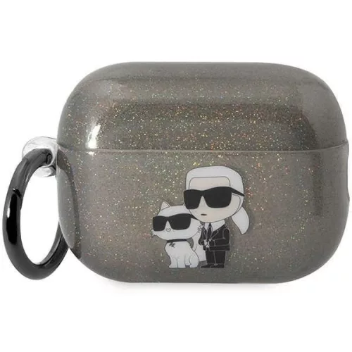 Karl Lagerfeld KLAP2HNKCTGK Airpods Pro 2 (2022/2023) cover Glitter Karl&Choupette tok, fekete
