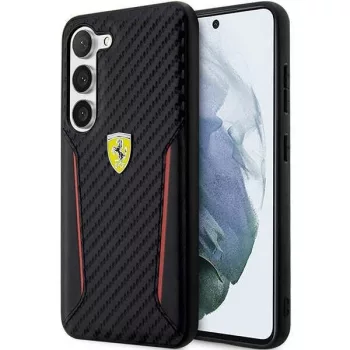   Ferrari FEHCS23MNPYK Carbon Contrast Edges Samsung Galaxy S23 Plus, hátlap, tok, fekete