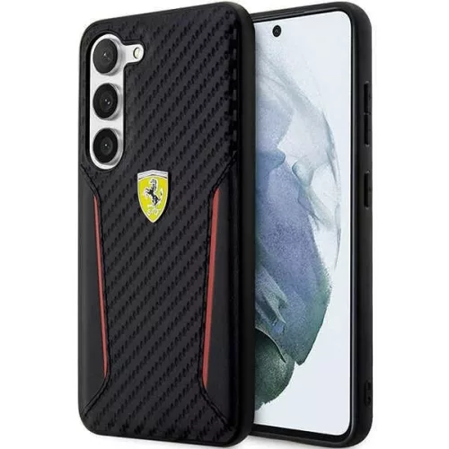 Ferrari FEHCS23MNPYK Carbon Contrast Edges Samsung Galaxy S23 Plus, hátlap, tok, fekete