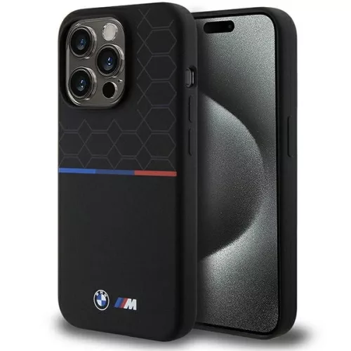 BMW BMHMP15L22SMPK iPhone 15 Pro 6.1" M Silicone Pattern MagSafetok, fekete