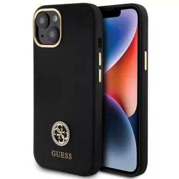   Guess GUHCP15SM4DGPK iPhone 15 6.1" Silicone Logo Strass 4G tok, fekete