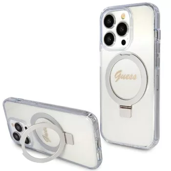   GUESS GUHMP15LHRSGSD iPhone 15 Pro (MagSafe / Glitter Script Logo / Ring stand / tok, átlátszó