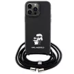Karl Lagerfeld KLHCP14XSAKCPSK iPhone 14 Pro Max 6.7" Crossbody Saffiano Metal Pin Karl&Choupette tok, fekete
