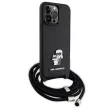 Karl Lagerfeld KLHCP14XSAKCPSK iPhone 14 Pro Max 6.7" Crossbody Saffiano Metal Pin Karl&Choupette tok, fekete