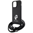 Karl Lagerfeld KLHCP14XSAKCPSK iPhone 14 Pro Max 6.7" Crossbody Saffiano Metal Pin Karl&Choupette tok, fekete