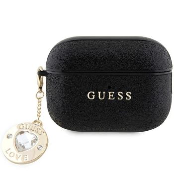   Guess GUAP2PGEHCDK AirPods Pro 2 (2022/2023) cover Fixed Glitter Heart Diamond Charm tok, fekete
