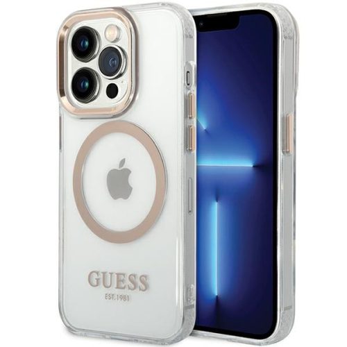 Guess GUHMP15LHTRMD iPhone 15 Pro 6.1" Metal Outline Magsafe tok, arany
