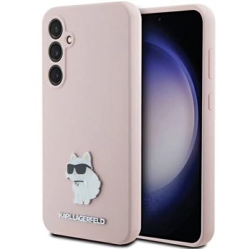   Karl Lagerfeld Silicone Choupette Metal Pin case for Samsung Galaxy S23 FE tok, rózsaszín