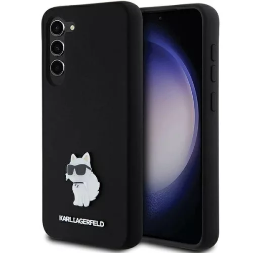 Karl Lagerfeld Silicone Choupette Metal Pin case for Samsung Galaxy S23 Plus tok, fekete