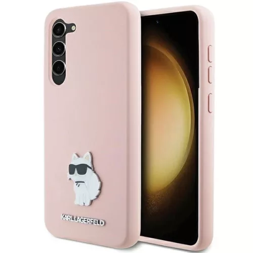 Karl Lagerfeld Silicone Choupette Metal Pin case for Samsung Galaxy S23 Plus tok, rózsaszín
