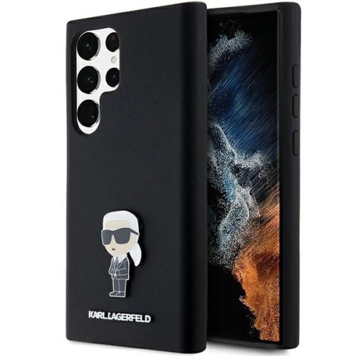 Karl Lagerfeld Silicone Ikonik Metal Pin case for Samsung Galaxy S23 Ultra tok, fekete