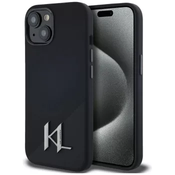   KARL LAGERFELD case IPHONE 15 MagSafe KLHMP15SSCMKMPCK (Silicone Initial Metal Logo) tok, fekete