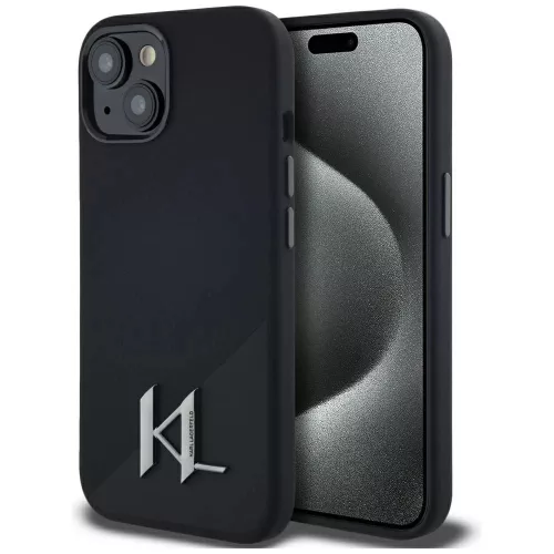 KARL LAGERFELD case IPHONE 15 MagSafe KLHMP15SSCMKMPCK (Silicone Initial Metal Logo) tok, fekete