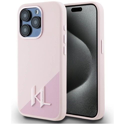 KARL LAGERFELD case IPHONE 15 Pro MagSafe KLHMP15LSCMKMPCP (Silicone Initial Metal Logo) tok, rózsaszín