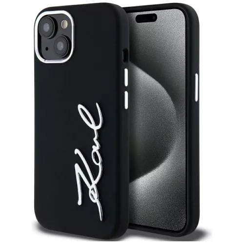 Karl Lagerfeld Silicone Metal Script Logo iPhone 15 tok, fekete