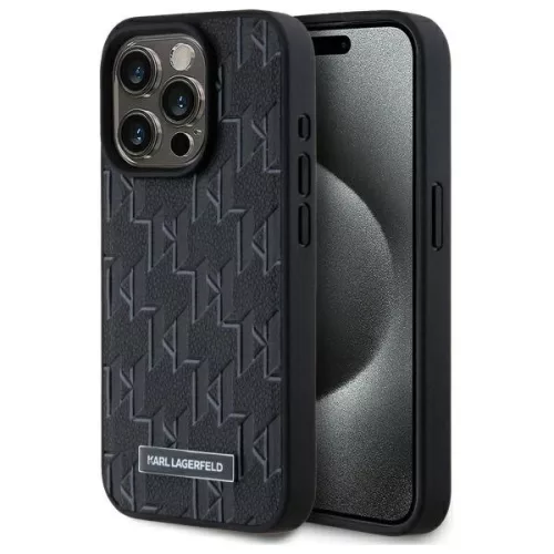 Karl Lagerfeld KLHMP15LPKHPORPK iPhone 15 Pro 6.1" Leather Monogram Metal Logo MagSafe tok, fekete