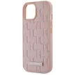 Karl Lagerfeld Leather Monogram  Metal Logo MagSafe iPhone 15 tok, rózsaszín
