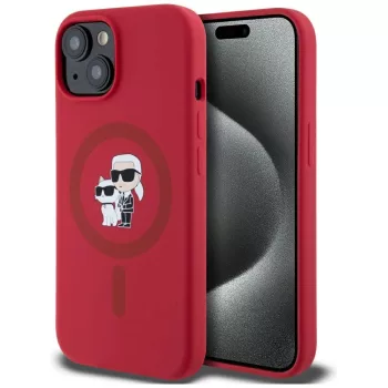   Karl Lagerfeld Silicone Karl&Choupette Heads Ring MagSafe iPhone 15 tok, piros