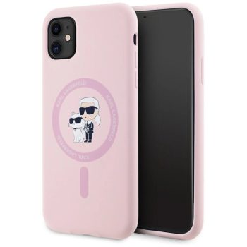   Karl Lagerfeld Silicone Karl&Choupette MagSafe iPhone 11 tok, rózsaszín