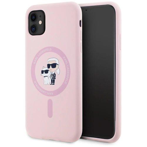 Karl Lagerfeld Silicone Karl&Choupette MagSafe iPhone 11 tok, rózsaszín
